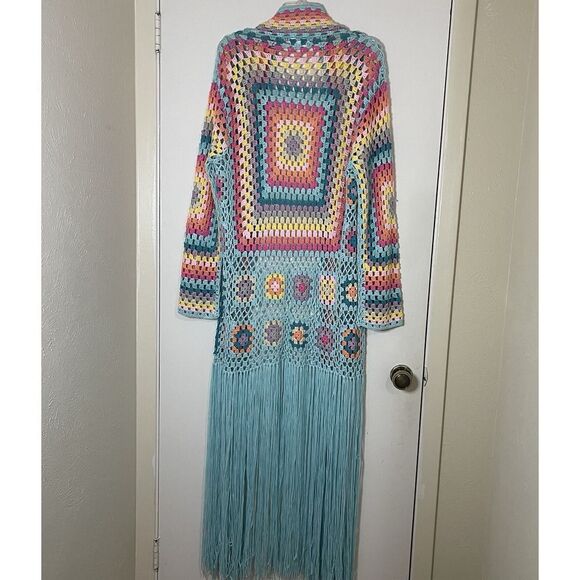 No 1 Los angeles acrylic crochet quilted muti color maxi cardigan sweater duster - Picture 8 of 10